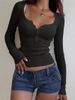 Women's Solid Color Short Slim Fit Base Layer Sweater Round Neck Button Design_ecoleips.com