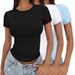 Women's Clothing Summer Style Women's Pullover T-Shirt Sexy Slim Fit Fashionable Round Neck High End Feel Milk Silk 3 Piece Set_ecoleips.com