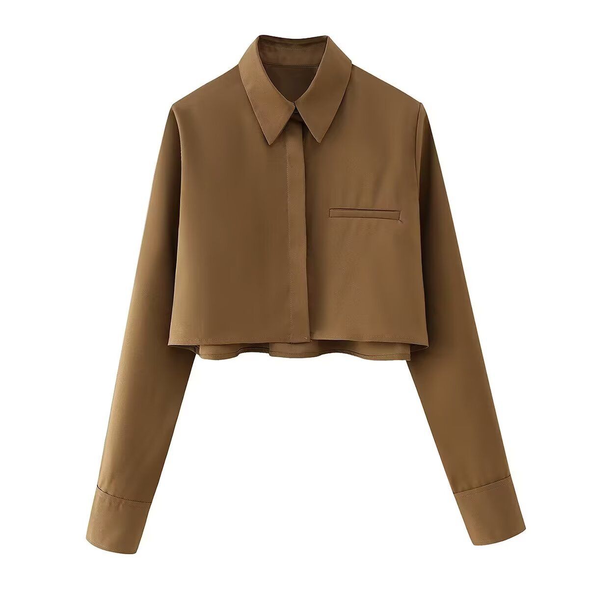 Women's Clothing Women’s Stylish Short-Sleeve Shirt – Classic & Versatile (S-L, Polyester, Retro & Casual Chic In Brown/White/Striped)_ecoleips.com