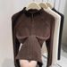 Women's Semi-High Neck Fleece Zip-Up Sweatshirt – Autumn Slim Fit Pullover With Dual Zippers (Purple/Charcoal/Black/Coffee/Beige, S-XL)_ecoleips.com