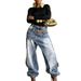 High-Waisted Slimming Wide Leg Trousers Women's Faux Denim Jeans Layered Washed Two-Piece European American Style_ecoleips.com