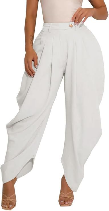 K New Women's Floral Bud Pants Solid Color Sexy Urban Casual Wide Leg Fashionable Cropped Pants_ecoleips.com