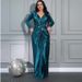Women's Clothing High End Satin Waist V Neck Dress Satin Banquet Evening Dress_ecoleips.com