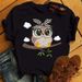 Spring/Summer Cross-Border Supply: Owl Print Oversized Loose-Fit Short-Sleeve Letter T-Shirt For Women_ecoleips.com