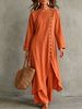 Women's Casual Linen Two Piece Set Long Irregular Top With Single Breasted Design European And American Style_ecoleips.com