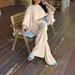 Women's Fashion Off-Shoulder Top With Elastic Waist And Pockets Solid Color Irregular Hemline For Beach Vacation_ecoleips.com