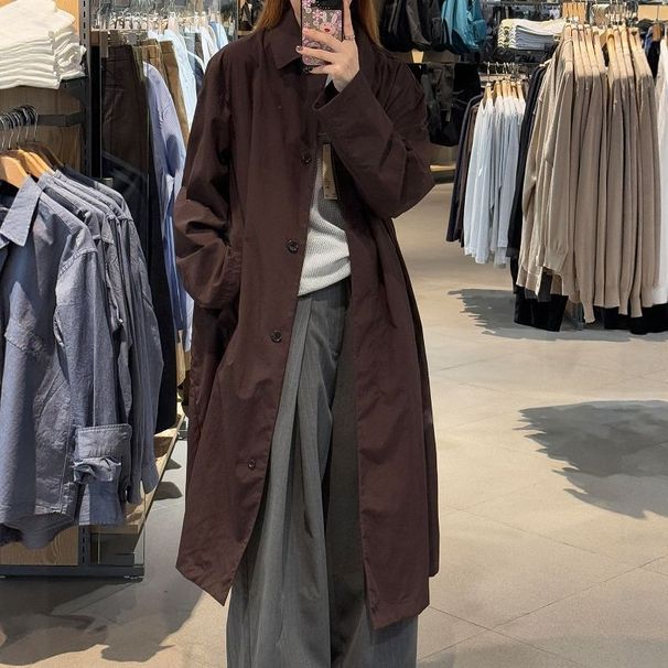 Stunning Coffee Color Mid-Length Trench For Women 2025 New Casual Korean Style Loose Coat Jacket_ecoleips.com