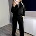 Women's Style Autumn Winter Color Block Fleece Lined Coat High Waist Trousers Two Piece Set Best Selling_ecoleips.com