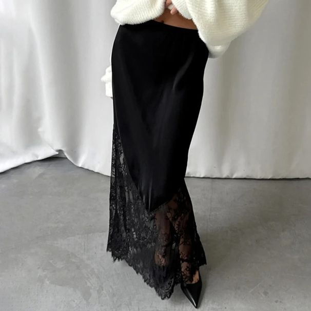 Talenza White Lace Skirts Women New High Waist Casual Lace Patchwork See Through Skirt Fashion Commuter Streetwear Female Skirts_ecoleips.com