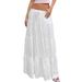 Voya Women's Clothing American White Pleated Drawstring Sweet Cake Skirt Half Skirt Long Skirt Summer New Fairy Skirt_ecoleips.com