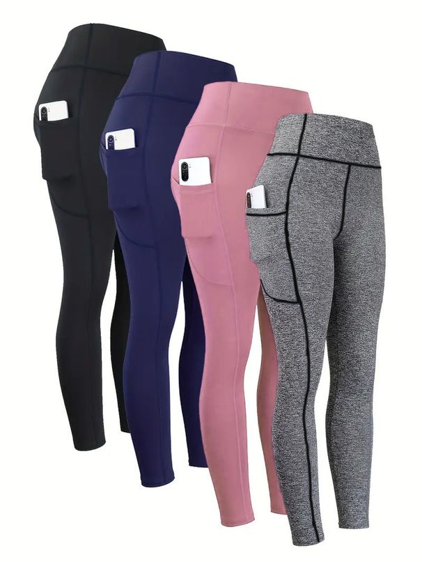 Women's Clothing Women's Breathable Quick Dry Yoga Pants High Waisted Tight Fit Hip Lifting Sports Pants Four Pack Polyester_ecoleips.com