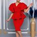 Women's Clothing New Fashion Temperament Elegant Ruffle Solid Color Hip Party Dress_ecoleips.com