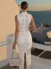 Fantoye Sexy Hollow Out Lace Jacquard Round Neck Split Women Maxi Dress Solid Sleeveless Winter Female Bodycon Elegant Vestidos_ecoleips.com