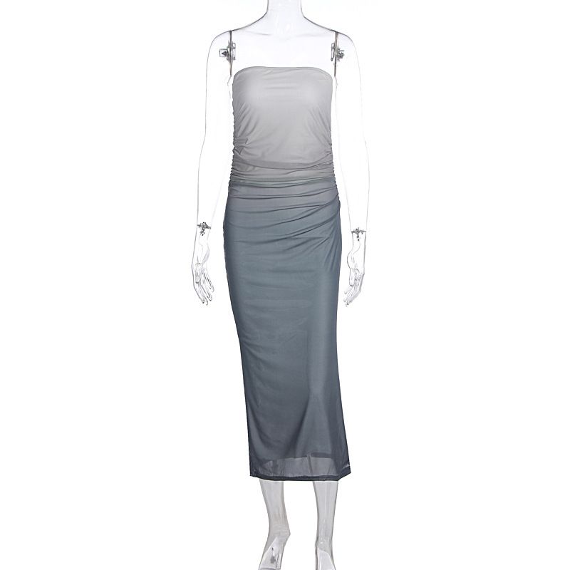 Women's Gradient Color Strapless Dress Summer Fashion Double Layer Versatile Hot Girl Dress_ecoleips.com