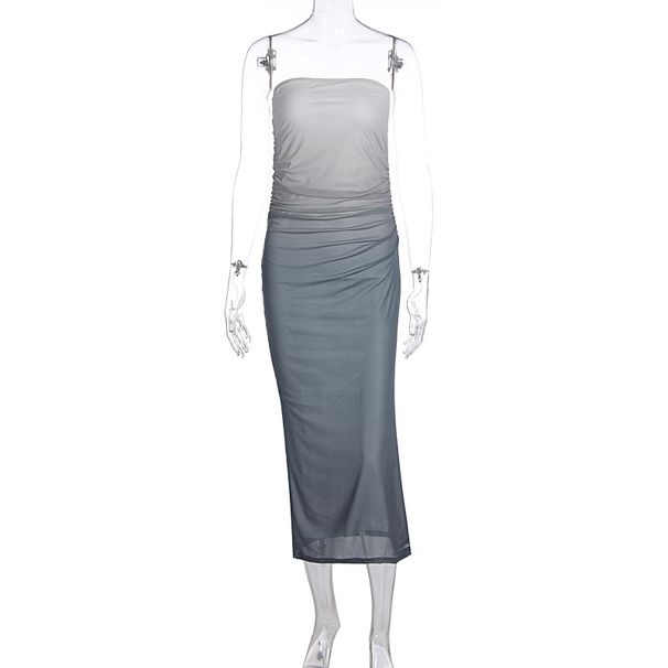 Women's Gradient Color Strapless Dress Summer Fashion Double Layer Versatile Hot Girl Dress_ecoleips.com