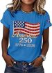 Women's 250th Anniversary American Flag Print T-Shirt, Faux Rhinestone 4th Of July Casual Style Tee Shirt_ecoleips.com