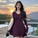 Women's Clothing Spring Style Image V Neck Low Cut Dress Sweet And Spicy Flared Sleeve A Line Mini Skirt Knitted Women's Clothing_ecoleips.com