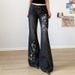 Women's Sexy Washed Black Denim Jeans Low Rise Flared Cowboy Style Floral Embroidery American Street Western Trend_ecoleips.com