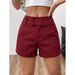 Retro Style Women's Shorts Are Thin And Fashionable, Red High Waist Double Buckle Straight, Casual Daily Wear_ecoleips.com