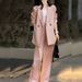 Spring And Autumn Suit Jacket Women's Plus Size Women's Wide Leg Pants Set Fat MM 200 Pounds Pink Loose Suit_ecoleips.com