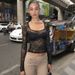 2025 Winter New Fashion Sexy Hot Girl Sheer Slim Lace Long Sleeve Top Wholesale_ecoleips.com
