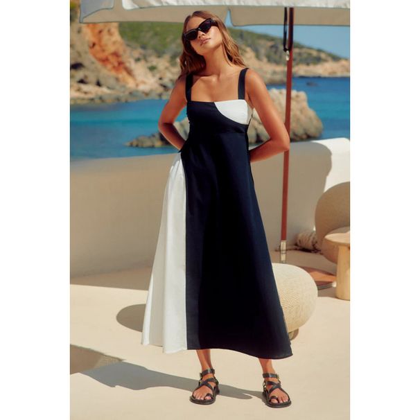 Elegant Fashion Patchwork Color Sling Dress Vacation Style Comfortable Breathable Women Casual Holiday Beach Dress_ecoleips.com