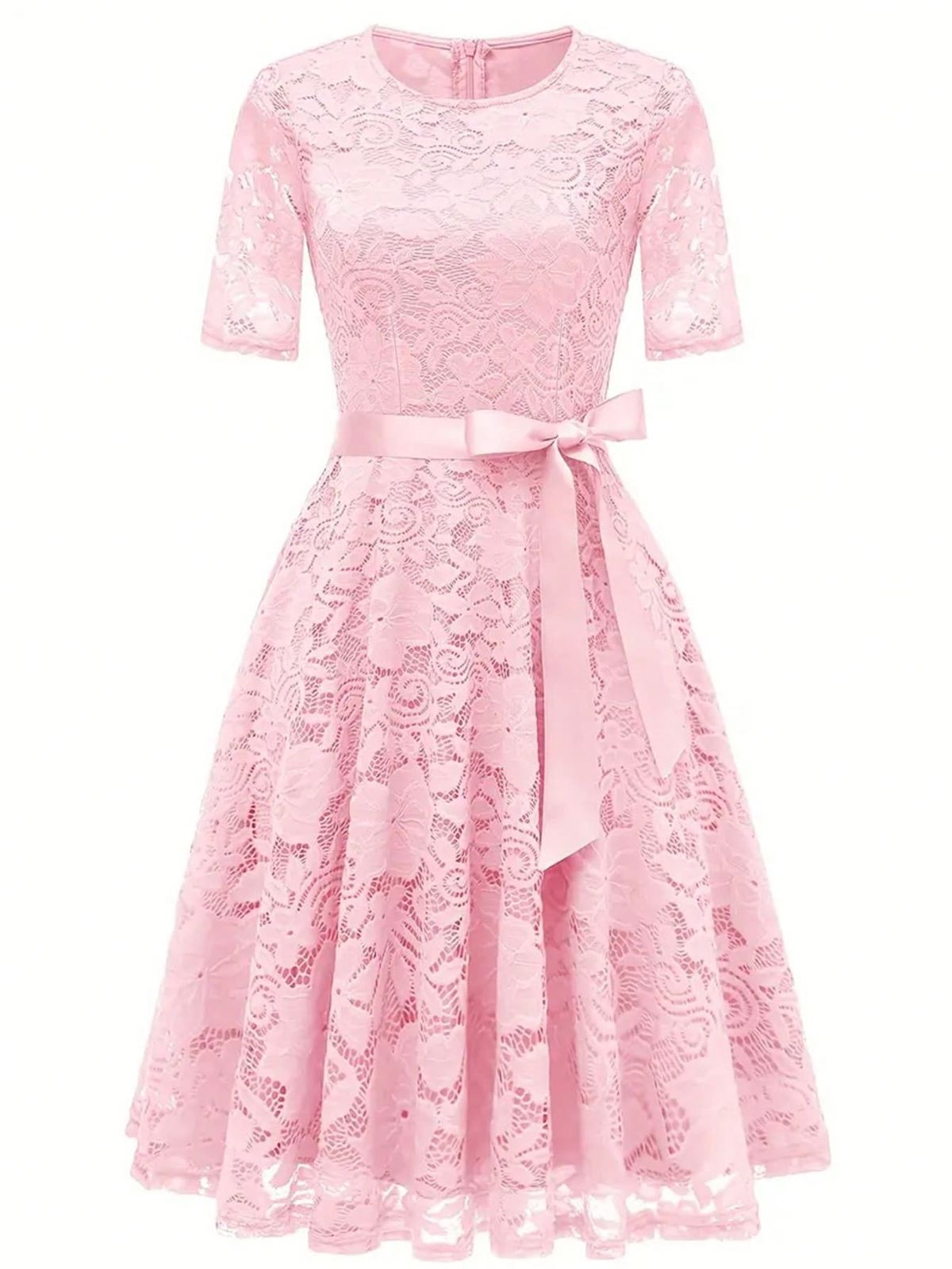 Women's Slim Fit Elegant Bow Dress Lace European American Style Spring Summer Fashion Cross Border Design_ecoleips.com