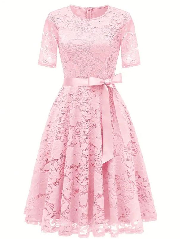 Women's Slim Fit Elegant Bow Dress Lace European American Style Spring Summer Fashion Cross Border Design_ecoleips.com