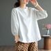 Chic Youthful Casual Three-Quarter Sleeve Top, Versatile Spring/Summer Artistic Vintage Versatile Short-Sleeve T-Shirt F_ecoleips.com