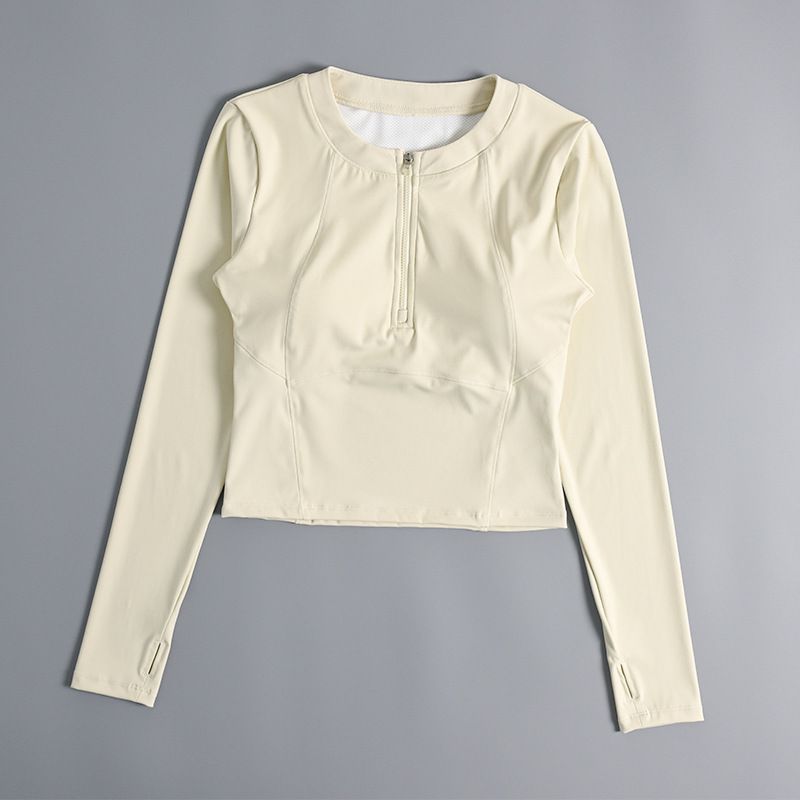 Half Zipper With Chest Pad Yoga Suit Women's Slim Fit Fitness Clothes Sports Pilates Long Sleeved Top_ecoleips.com