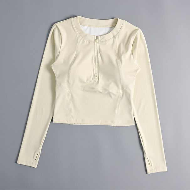 Half Zipper With Chest Pad Yoga Suit Women's Slim Fit Fitness Clothes Sports Pilates Long Sleeved Top_ecoleips.com