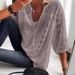 Cross-Border 2026 New Blouse European And American Lace Hollow Out Patchwork U-Neck Three-Quarter_ecoleips.com