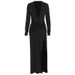 Solid Color Sexy V Neck Long Sleeve High Slit Dress Elegant Party Evening Bodycon Dress For Women Daily Wear And Formal Occasion_ecoleips.com