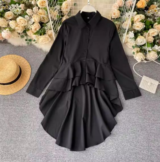 Women's Asymmetrical Hemline Blouse With Peplum Detail - Stylish Long Sleeve Shirt For Casual & Office Wear_ecoleips.com