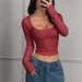 Women's Slim-Fit Ribbed Long Sleeve T-Shirt – High Neck & Cropped Casual Top For Streetwear & Daily Wear_ecoleips.com