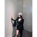 American Style Spicy Girl Elegant Slim V-Neck Long Sleeve One-Piece T-Shirt Women Winter Tie-Up Bodycon Skirt Two-Piece_ecoleips.com