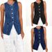 Women's Sleeveless High Waist Denim Vest - Casual Chic Button Front Vest For Spring & Summer_ecoleips.com