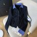 Women's Clothing Polo Collar Long Sleeved Knitted Top Spring New Versatile Pleated Contrast Color Plaid T Shirt_ecoleips.com