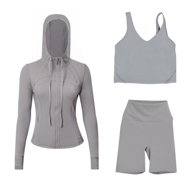 Women's 3-Piece Hooded Workout Set – Breathable Hoodie, U-Back Sports Bra & 5" Biker Shorts For Yoga, Running & Gym (S-Xxxl, 40+ Colors)_ecoleips.com