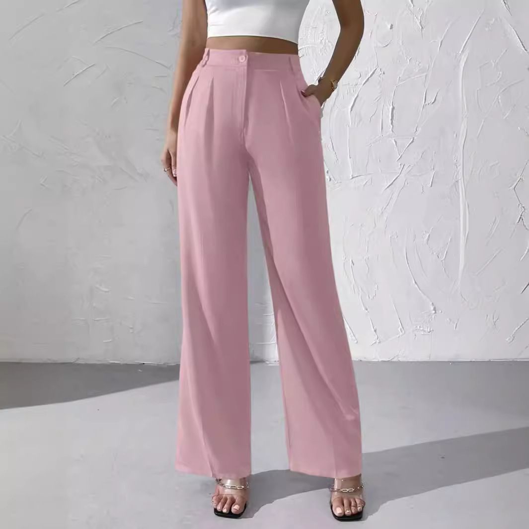Women's Clothing Solid Color Advanced Drape Wide Leg Pants Straight Pants Long Suit Pants_ecoleips.com