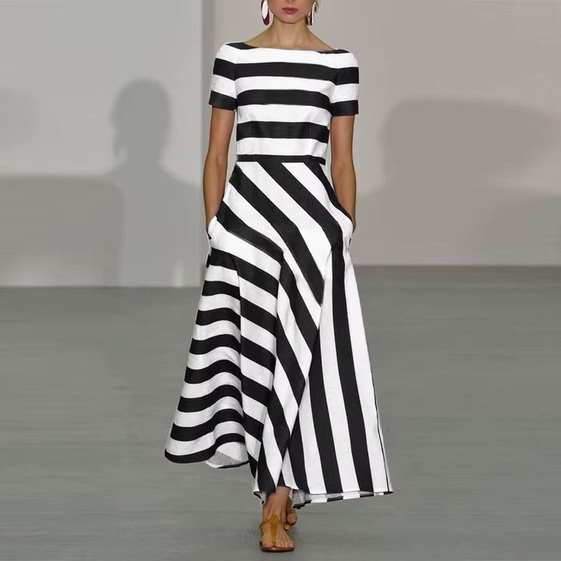 Women's New Style Striped Maxi Skirt Fashion Casual High Waist Skirt_ecoleips.com