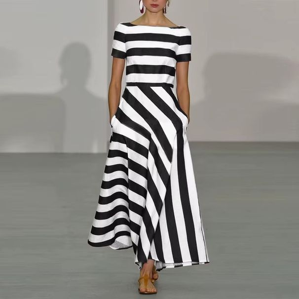 Women's New Style Striped Maxi Skirt Fashion Casual High Waist Skirt_ecoleips.com