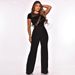 Women's Clothing Sequin Stitching Wide Leg Pants Short Sleeved Jumpsuit_ecoleips.com