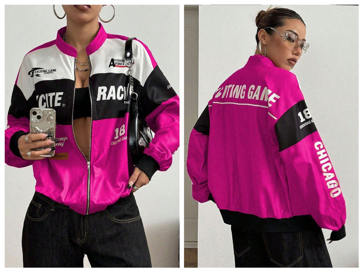 Women's Clothing American Racing Suit Printed Jacket Versatile Casual Outerwear For Ladies_ecoleips.com