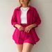 Crinkle Cotton Two-Piece Set – Oversized Lapel Shirt + High-Waisted Drawstring Shorts, Plus Size Loungewear (White/Orange/Army Green)_ecoleips.com