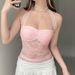 European And American Style Summer Ruched Chest Halter Lace Vest Sexy Backless Slim Fit Versatile Slimming Camisole For_ecoleips.com