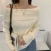 White One Shoulder Sweater for Women Sexy Clavicle off Shoulder Knitted Bottoming Shirt Slimming Inner Wear for Autumn Winter_ecoleips.com