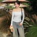 AC429 New Casual Comfortable Solid Color Long Sleeve Pure Desire Ruffle Off-Shoulder Top For Cross-Border_ecoleips.com