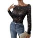 2026 New Model Fan-Shaped Neckline Off-Shoulder Sing-Layer Lace Slim-Fit Long-Seve T-Shirt European And American_ecoleips.com