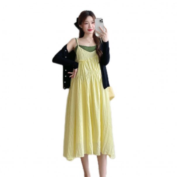 Real Shot Vacation Style New Design Loose Two-Piece Set For Pregnt Women With Flared Skirt Green Vest D Black_ecoleips.com
